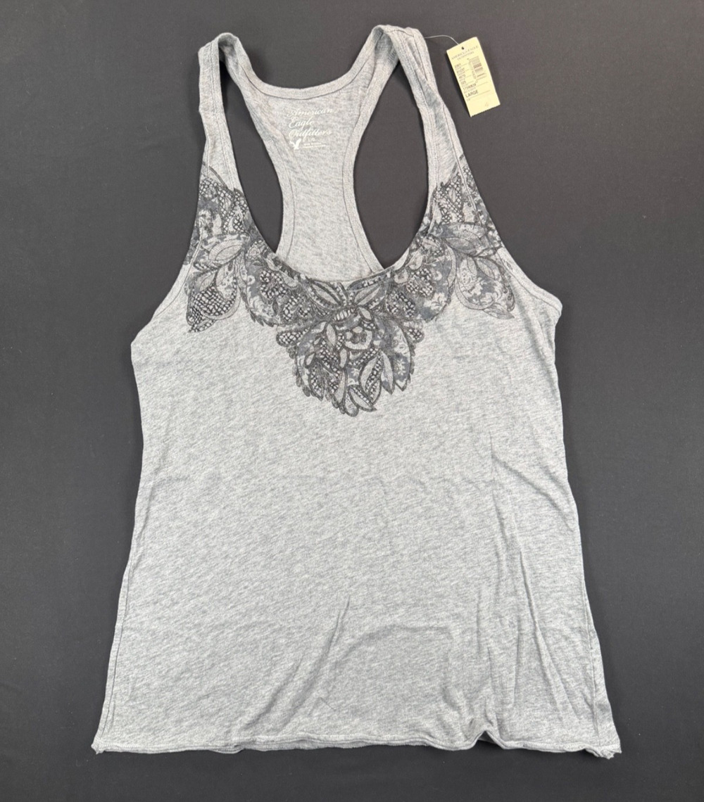 American Eagle Grey Racerback Tank Top (Women's L)